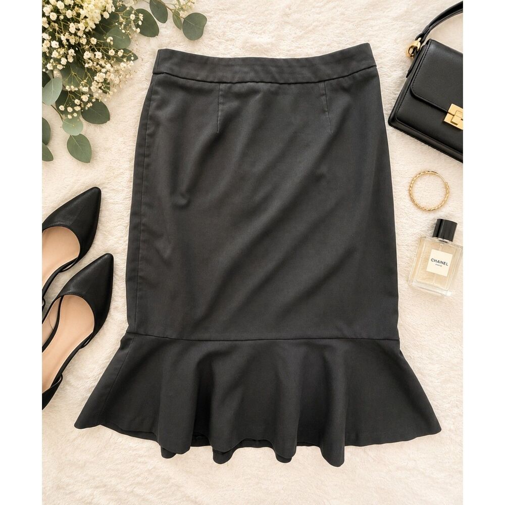 Carmen Marc Valvo Black Peplum Ruffle Hem Skirt Size 2